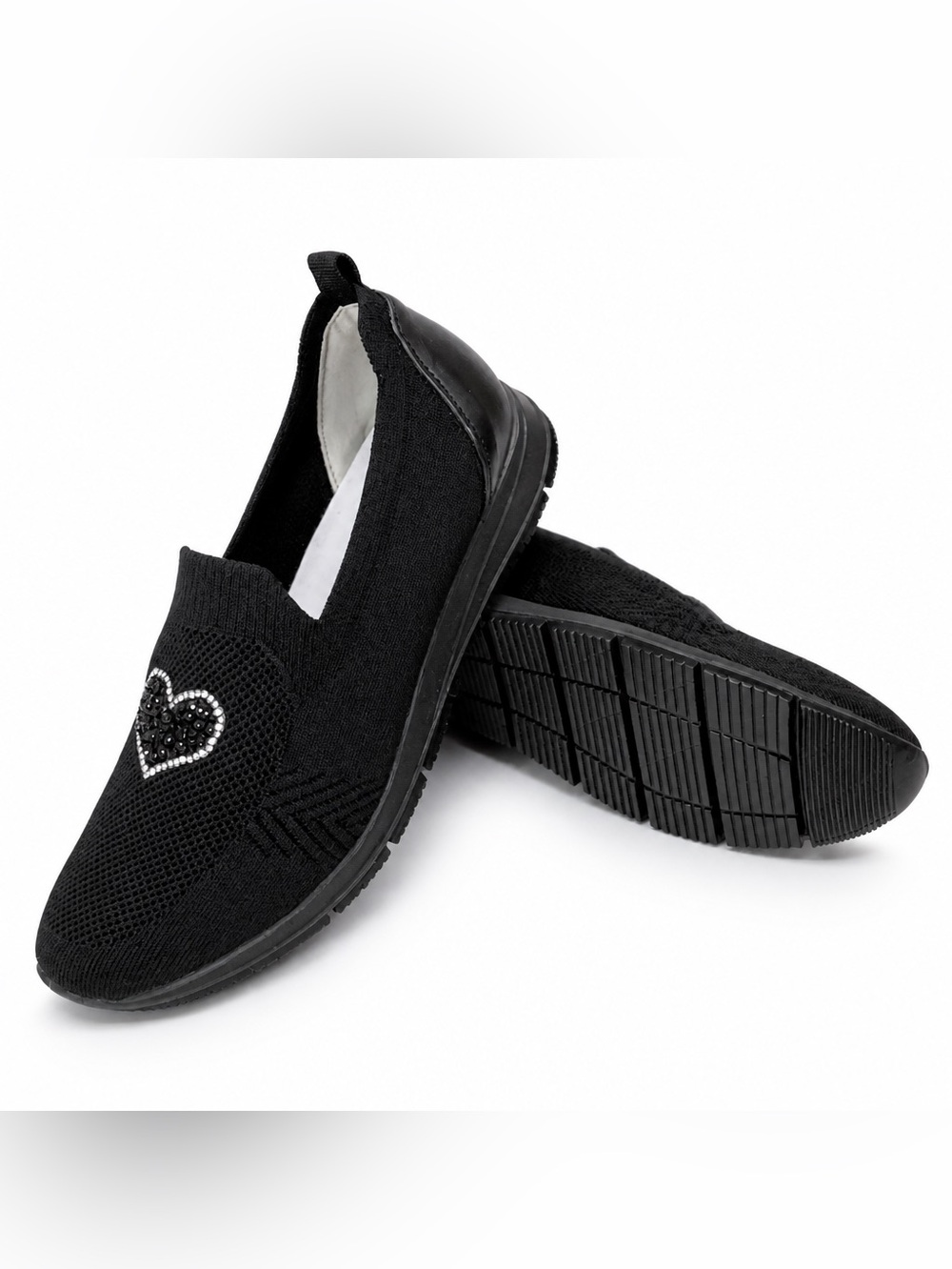 Enval Women’s Black Fabric Slip-On Comfort Loafers with Heart Accent - Picture 8 of 12